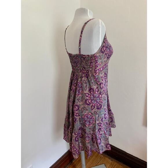 Indian VTG Silk Blend Paisley Floral Boho Sun Dress Flowing Fairy Bow Ruffle - Picture 12 of 14